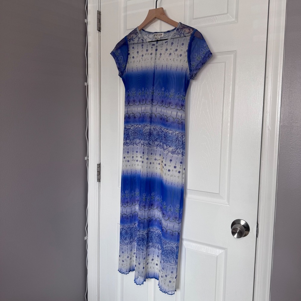 VTG Y2K My Michelle Blue Ombre Mesh Dress S Festival Fairycore Sheer